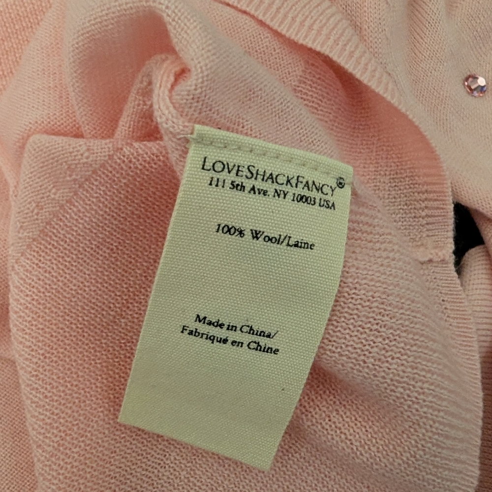 NWT LoveShackFancy Pink Cropped Sweater with Embellished Bow - Picture 7 of 9